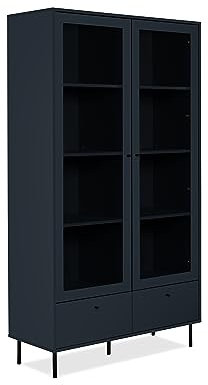 Finori Vitrine, Metall, Navy blau, B x H x T ca.: 100 x 183 x 40 cm