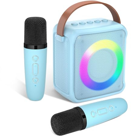 Ankuka Karaoke-Spielzeug für Kinder & Erwachsene mit 2 Mikrofonen, tragbare Karaoke-Maschine mit LED-Licht und Sprachveränderungseffekten, Geschenke für Alter 3–18 Jahre, Jungen, Mädchen(Blau)