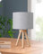 EDISHINE Nachttischlampe Holz, Tischlampe Vintage, Stativ Kleine Tischleuchte, Retro Landhaus, E27 LED Birne, Lampenschirm aus Leinen, für Deko Schlafzimmer, Wohnzimmer, Geschenk, Grau