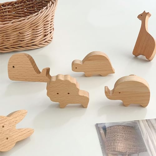 Rierousy 6 Pieces Animal Shape Cabinet Knobs, Möbelgriff Holz, Children's Furniture Knobs, Kommode Knöpfe, Knöpfe Möbel with Screws