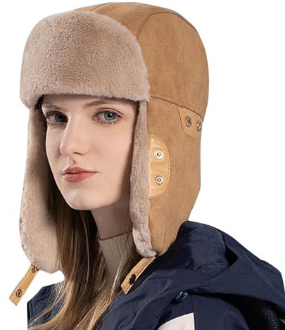 Damen Winter Fliegermütze Warm Wintermütze mit Ohrenklappen Warme Pilotenmütze mit Kunstfell Wintermütze Winddicht Wintermütze Earflap Trapper Mütze Gesichtsmaske für Skifahren, Schlittschuhlaufen