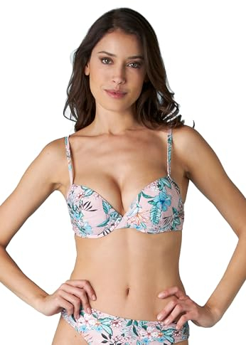 Lovable Bikini Reggiseno con Ferretto Push-Up Printed Knitted Micro Donna, Pesca Stampa Tropical, 75C