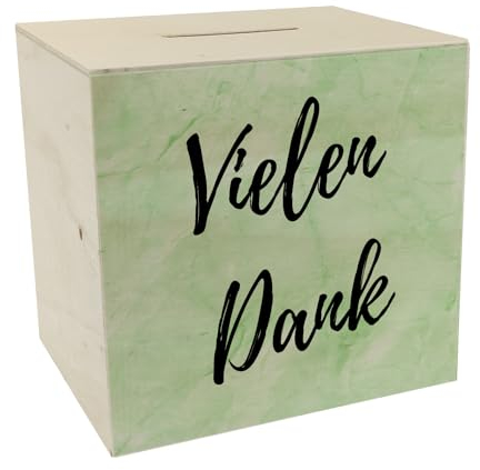 Vielen Dank Spardose aus Holz in grüner Marmoroptik Charmante Dankesgeste Herzen voller Liebe Ideal für Trinkgeld Überraschung Kaffeekasse
