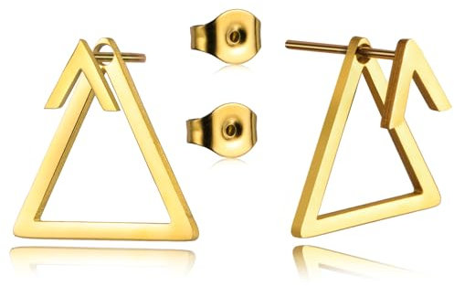 Dreamtimes Dreieck Ohrringe - Tiny Square Stud, Circle Spike, Huggie Hoop - Zierliche Kleine Einfache Geometrische Schmuck - Weihnachtsgeschenke für Frauen (Dreieck-G)