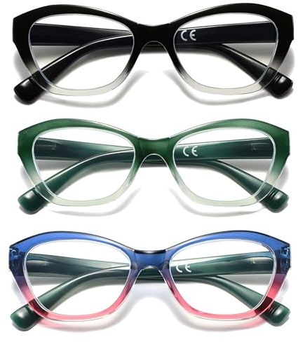 CAMKIDS Lesebrille Damen 3 Pack Cat Eye Mode Anti Blue Light Computerbrille+2.0
