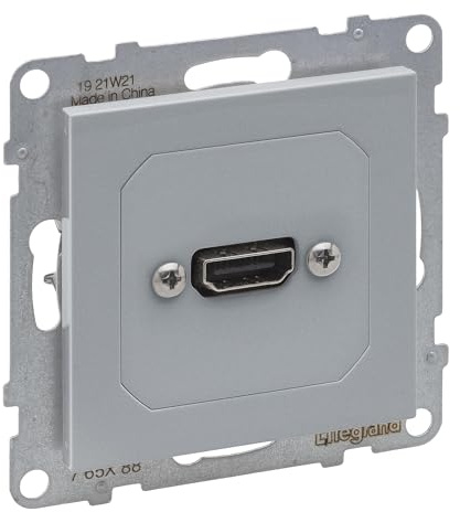 LEGRAND, SEANO HDMI 1.3 Anschlusseinheit vorverdrahtet, Einsatz inklusive Abdeckung, Kabel 15 cm, Farbe: Aluminium, 765288