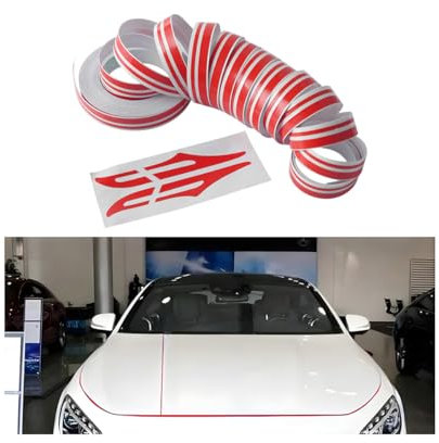 JNNJ Auto Haube Streifen Aufkleber, Körper Seite Rock Dach Motorhaube Stoßstange Streifen Aufkleber, DIY Seitenschweller Selbstklebend Aufkleber Streifen Dekoration Für Autos Geländewagen(Rot)