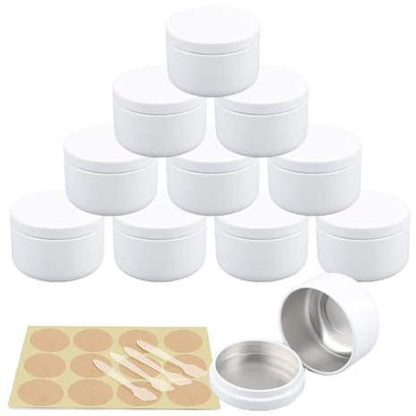 YANCAER 10 Pièces Pots en Aluminium, 50ml Blanc Conteneurs Cosmétiques Vide Pots de Voyage, Ronds Petit Pot Aluminium avec Couvercle, Pot Aluminium de Bougies