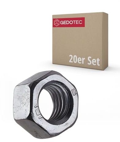 Gedotec Sechskantmutter DIN 934 | M6 | 20 Stück | blanker Stahl, schweißbar | Schraubenmutter, Standard, Verbindungselement | metrisches Regelgewinde, Mutter, Sechskant