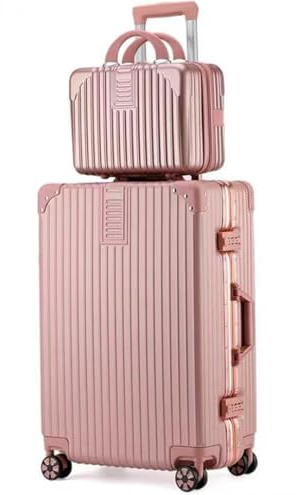 ASumPio Gepäcksets 2-Teilig, Erweiterbares Hartschalen-Handgepäck-Kofferset Mit Schloss, Doppelrädern, Mit Kosmetikkoffern (Pink 20 Zoll)