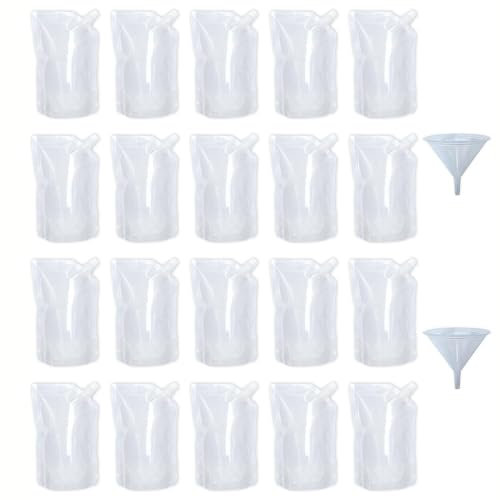 20Pcs 500ml Refillable Drink Pouches for Festivals Clear Travel Plastic Drinks Flasks Cruise Kit Reusable Alcohol Juice Liquor Bags Drink Container Party Christmas Halloween Hot Cold Beverage