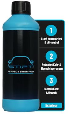 Stipt Perfect Shampoo - Hochkonzentriertes, neutrales und sanftes Autoshampoo - Reduziert Kalk- und Eisenablagerungen - 500ml Auto Shampoo für Autowäsche - Biologisch abbaubare Tenside