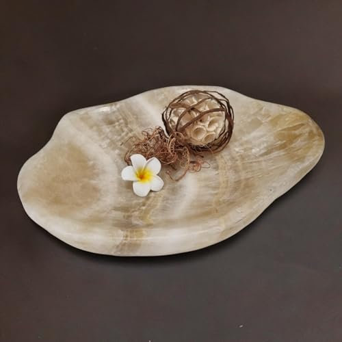 Kinaree Dekoschale Länglich Onyx Natur - Marmor Snackschale in Form einer Muschel - Obstschale in beigem Onyx Naturstein