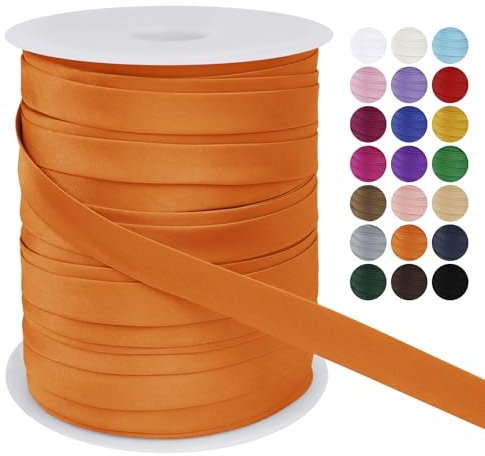 LEREATI Schrägband 15mm x 50m, Einfassband zum Nähen Doppelt Gefaltetes Stoffband aus Polyester Hemming Tape Satin, Nahtband zum Nähen Basteln Dekorationen DIY Handwerk (Orangerot)