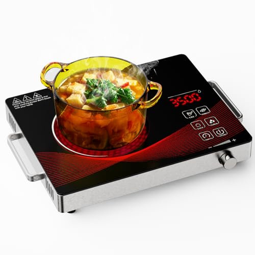 Argyolas Piastra Calda Infrarossa Elettrica Portatile per Cucinare, 230V Piastra Singola da Incasso da Banco, Fornello Compatto con Pannello Facile da Pulire, Controllo Touch e a Manopola