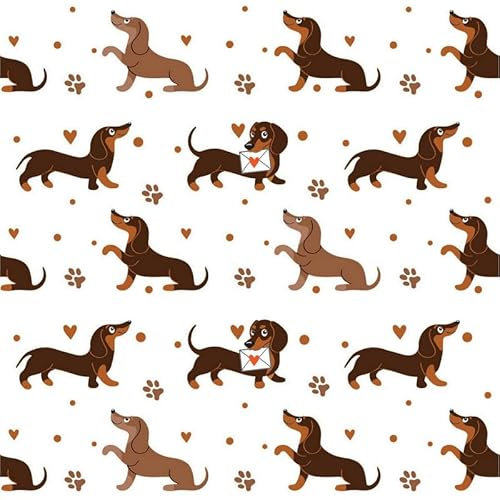 20 Servietten Tiere Dackel-Muster als Tischdeko. Papierservietten mit Motiv Hund Dackel Muster lustig. Dackelmotiv auf Dackelservietten. Auch für Decoupage und Serviettentechnik 33x33cm