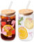 2 Stück Bow Glasbecher 16 Oz, Rosa Schleifen-Becher, Eiskaffee Glasbecher, mit Deckel und Glas Strohhalm, 500ml, für Cocktails, Whisky, Bier,Eiskaffee, Soda, Säfte