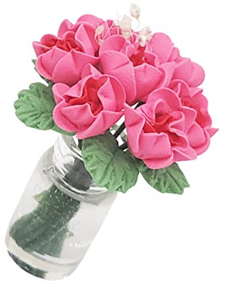 Abaodam Topfmodell Home Decor wohnungsdeko Miniature Potted Plant Doll House Decoration Fashionable Mini-Rosentopfschmuck Kunstpflanze DIY-Verzierung dekorativer Mini-Bonsai Harz Rosy