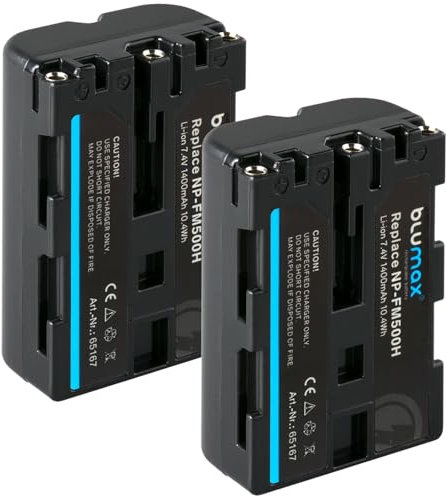 2 x Blumax Battery Replacement for Sony NP-FM500H | 1400mAh - NP-FM500 NP-FM55H for Sony Alpha 77 99 - A77 A99 II - DSLR A580 A850 A900 - VG-C77AM VG-C99AM