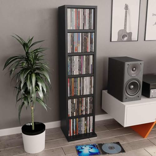 CD Storage Tower Rack, Media Storage Cabinet CD Shelf Black 21x20x88 cm Engineered Wood
