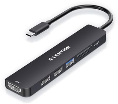 LENTION Hub USB C avec Charge PD 100 W, HDMI 4K@60Hz, Lecteur de Carte SD/Micro SD, USB 3.0, pour MacBook Pro 2024-2016, Chromebook, iPhone 16/15 Plus, Adaptateur Pilote Stable (CE18p, Noir)