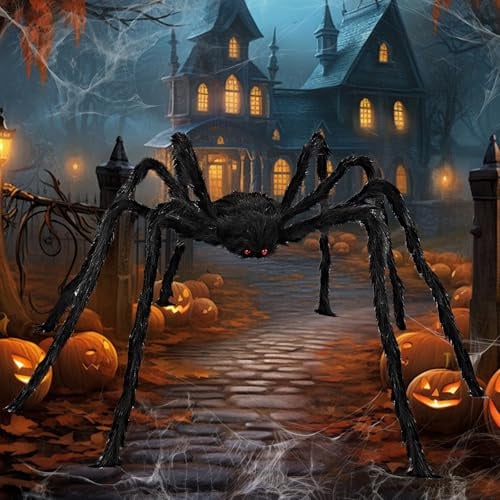HalloweenGroße Spinne, 2 Meter Haarige Spinnen Dekoration Halloween, große spinne deko, für Innen/Außen, Garten,Tür Fenster Kamin Häuser Spukhaus&Partyzubehör-Schaurige Atmosphäre für Ihre Feier