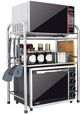 Stainless Steel Kitchen Storage Rack, Double Layer Organizer for Microwave, Oven, Family, Restaurant, Laundry, Bathroom