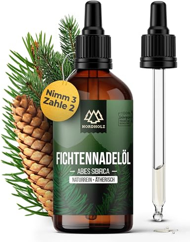 NORDHOLZ Fichtennadelöl 100ml Ätherische Öle [42 Sorten] Diffusor Sauna | waldfrisch & klar · dampfdestilliert · 100% naturrein · Laborgeprüft & Vegan in Pharmaqualität · Made in Bayern