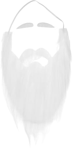 TOYANDONA Fake Beard and Eyebrows Set, Plush White Fake Beard, White Santa Claus Mustache - Self Adhesive Eyebrows Design - Santa Claus False Facial Hair for Christmas Party Cosplay Supplies