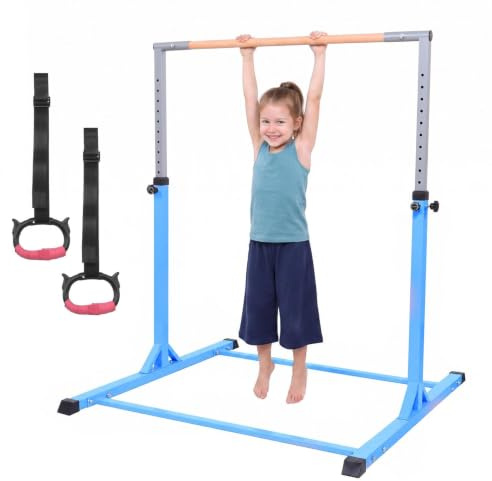 Turnstange Für Kinder, Höhenverstellbare Gymnastikstange 13-Fach 98-159 Cm | Stabile Stahlbasis Mit Holzgriff, Belastbar 200 Kg, Anti-Rutsch Gummifüßen, Indoor Outdoor Trainingsgeräte