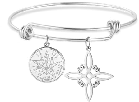 Dreamtimes Hexenknoten & Tetragrammaton-Pentagramm-Anhänger-Armband Edelstahl-Schutzarmband für Frauen Verstellbares Hexenknoten-Armband