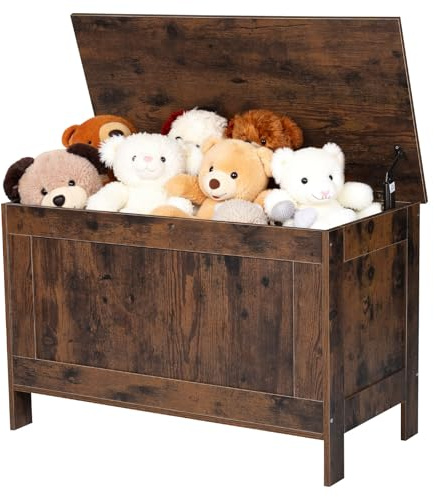 VEVOR Banc de rangement pour enfants, 754 x 389 x 480 mm, coffre à jouets en bois, avec charnière de sécurité, grande boîte de rangement pour tout-petits, pour salle de jeux, salon ou entrée, marron