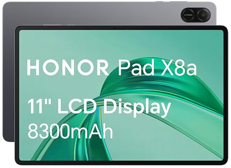 HONOR Pad X8a, 11-Inch Wi-Fi Tablet, 64GB Storage, 8300mAh Battery, Quad-speaker, Slim Metal Design, Android 14, Space Grey-New (Renewed)