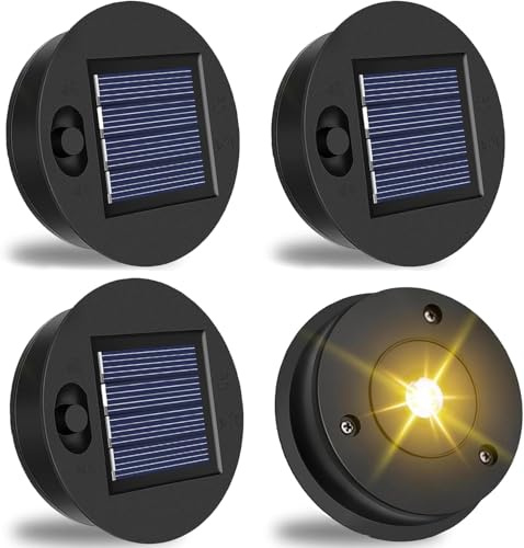 4 Stück Solarleuchten Ersatzteile 7CM,Solarleuchten Ersatz Top mit LED,Solarlampen Ersatz Top,Wasserdicht Solarpanel Ersatzteil für Solarlaterne, Solar Gartenleuchten und DIY