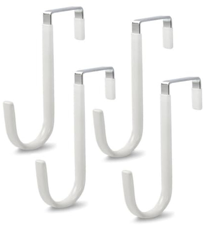 LYMYWUJIN 4 Pcs Over Door Hooks,Over Hangers,Dipping Plastic ThickeningFits Under 3.7 cm Door Widths as Over Cabinet Hooks,Coat Hook (White-4Pcs)