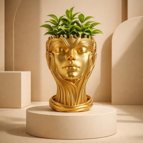 Amore. MAKERS Modern Face Planter Pot with Drainage Hole 3D Printed Silk PLA Head Plant Pot Indoor Decorative Plant Holder