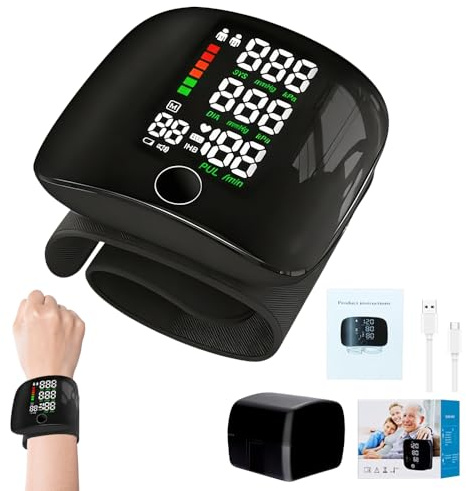 Wrist Blood Pressure Monitor, Rechargeable Wrist BP Monitor with Large LED Display, Blood Pressure Machines with Voice Broadcasting, Reading Memory, for Adult Elder at Home or Travel Use