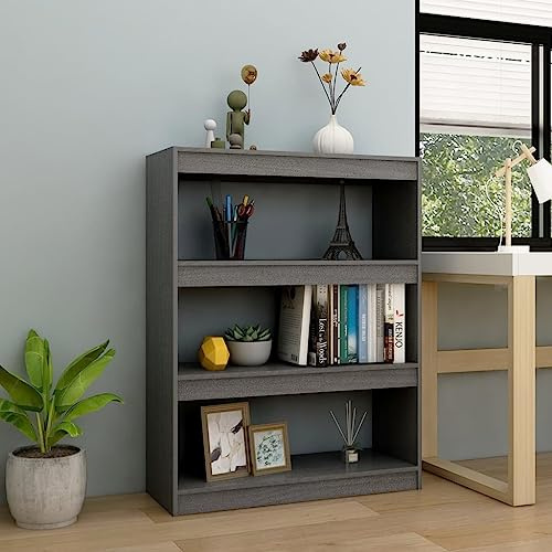 SooIarix Bücherregal Standregal, Grau 100x30x103 cm, Massives Kiefernholz, Vielseitiger Schrank für Bücher, Zeitschriften, DVDs, als Raumteiler