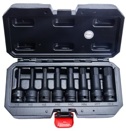 CCLIFE 1/2 Zoll Hex Bit Steckschlüssel Set 8-tlg H5-H19 CR-MO | Innensechskant Schlagschrauber Nüsse|CR-MO Stahl|8-tlg|Länge 78 mm|1/2 Zoll Antrieb|H5-H19|Verlängerte Länge|Aufbewahrungsbox