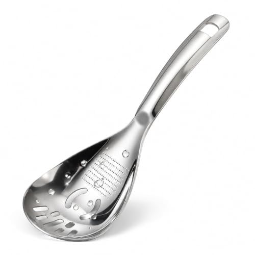 5 in 1 Multifunctional Grinding Spoon, 316 Stainless Steel Kitchen Spoon for Draining, Potato Masher, Egg Separator, Noodle Strainer and Bottle Opener, 23 x 8 cm