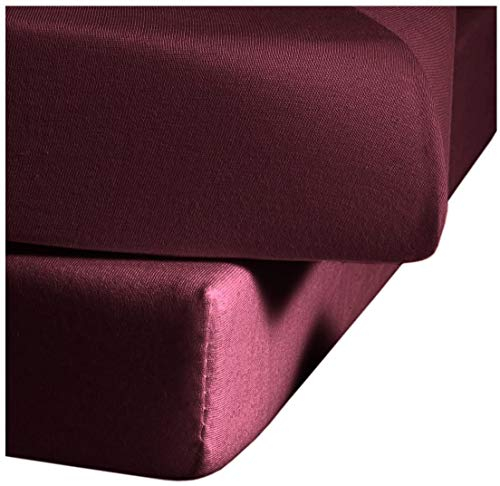 fleuresse Comfort Spannbettlaken (96 % Baumwolle, 4 % Elasthan), mit Rumdumgummizug, Ökotex Standard 100, für Matratzen bis 26 cm Höhe, 180 - 200 x 200 - 220 cm, pflaume