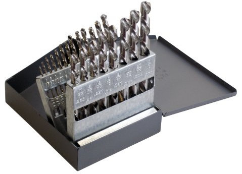 Chicago Latrobe 150L Left-Hand (Reverse) Flute High-Speed Steel Jobber Length Drill Bit Set, Uncoated, 118 Degree Conventional Point, 21-Piece