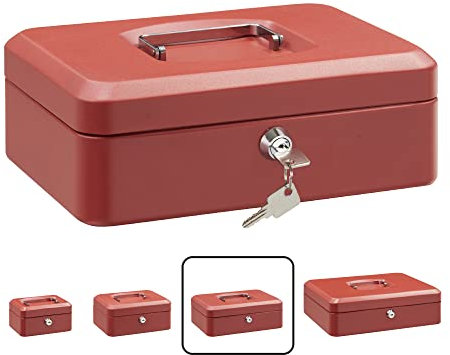 ARREGUI Elegant C9234 Caisse à monnaie et billets à clé pour ranger et transporter l'argent | Caisse en acier monnayeur et compartiment pieces | Coffre fort portatif 25 cm de large | Couleur Rouge