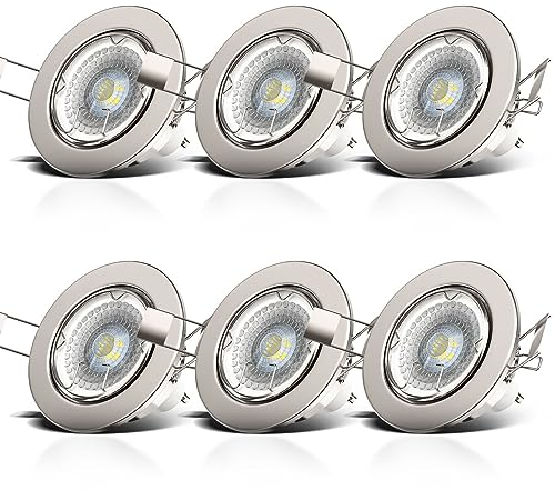 B.K.Licht - 6er Set LED Einbaustrahler 230V dimmbar, schwenkbar, Lochdurchmesser 68mm, LED Spot, Deckenspots, Spots, Einbauleuchten, Einbauspots, Deckenstrahler, 86x70 mm, Matt-Nickel