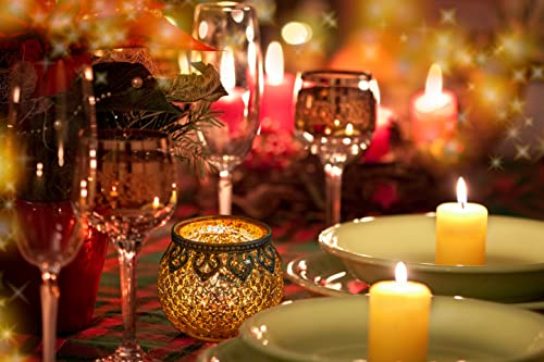 Jinfa Set da 2 Portacandele decorativi vasetti per candele vetro | Sferico ORO | Ø8cm, h8.8cm