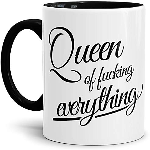 Tassendruck Partner-Tasse Queen of Fucking Everything Innen & Henkel Schwarz/Mug/Cup/Geschenk/Für Sie/King & Queen/Beste Qualität - 25 Jahre Erfahrung