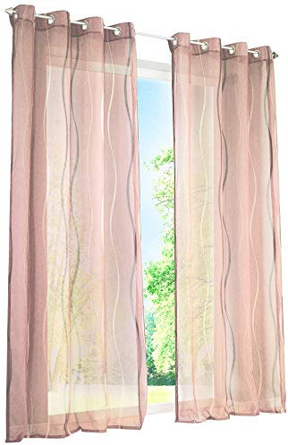 1er-Pack Voile Gardinen mit Wellenförmig Druck Design Vorhang Lichtdurchlässig Vorhänge (BxH 140x175cm, Sand mit Ösen)