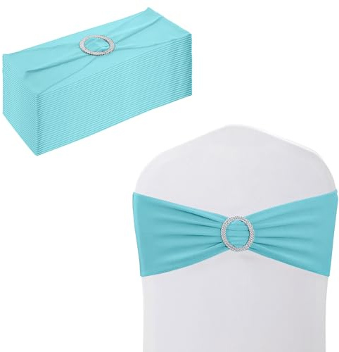 WedDecor Stretch Chair Bands Plain Spandex Band with Slider Buckle for Wedding Party Chair Decoration, Events Supplies, Formal Meeting, Baby Blue, 13 x 6 Inches, 10pcs | Stretch Chair Sashes for Wedding Party Chair Decoration, Event Supplies, Formal Meeting, 13 x 6 Inches