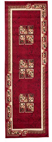 Carpeto Klassisch Läufer Teppich Rot 80 x 300 cm Blumen Muster Kurzflor Verona Kollektion