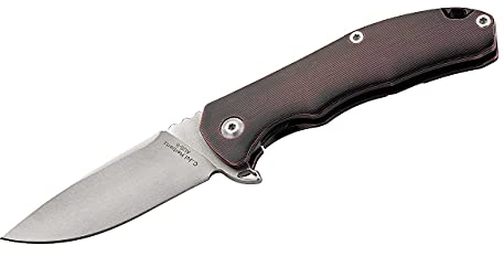 Herbertz Einhandmesser, Stahl AUS-8, Flipper, Frame Lock, rötlich schimmernde Titan-Griffschalen, Titan-Clip, Öse, hochwertiges Klappmesser, scharfes Taschenmesser